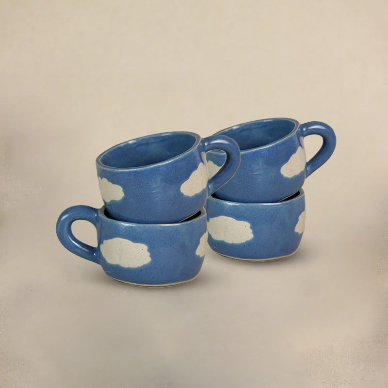 Blue Ceramic Dreamy Cloud Ceramic Cup | 150ml | Single, Set of 2 & 4