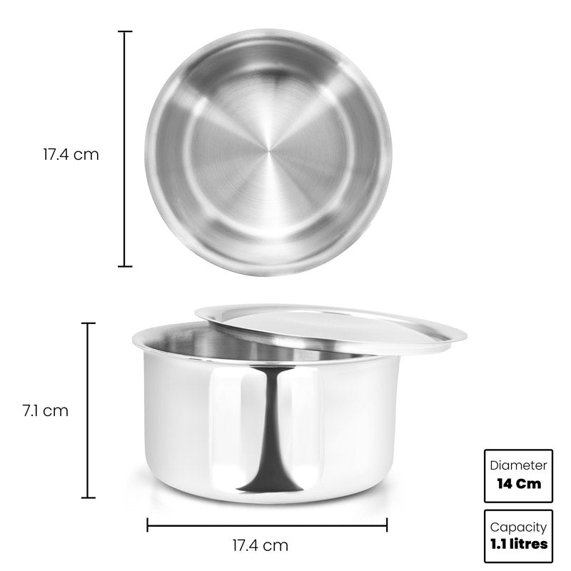 Allo Elanor CookSafe Triply Tope With Stainless Steel Lid |Non Toxic | 1.1L, 1.7L, 2.7L, 3.8L, 5.2L