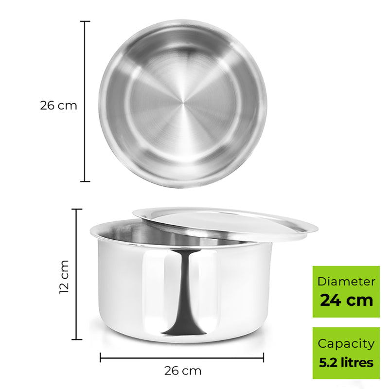 Allo Elanor CookSafe Triply Tope With Stainless Steel Lid |Non Toxic | 1.1L, 1.7L, 2.7L, 3.8L, 5.2L