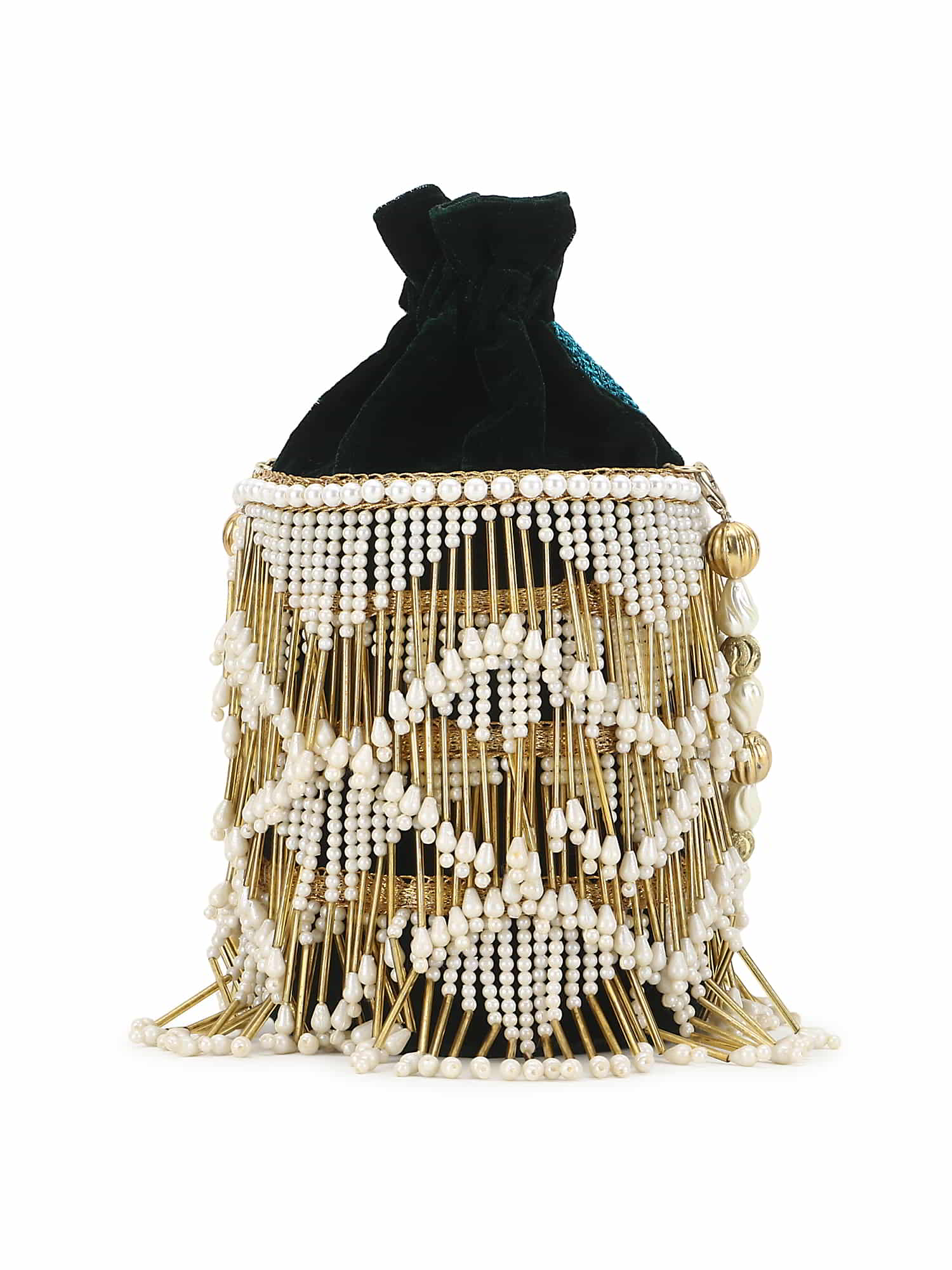 Dangle Chevron Embellished Velvet Potli Bag
