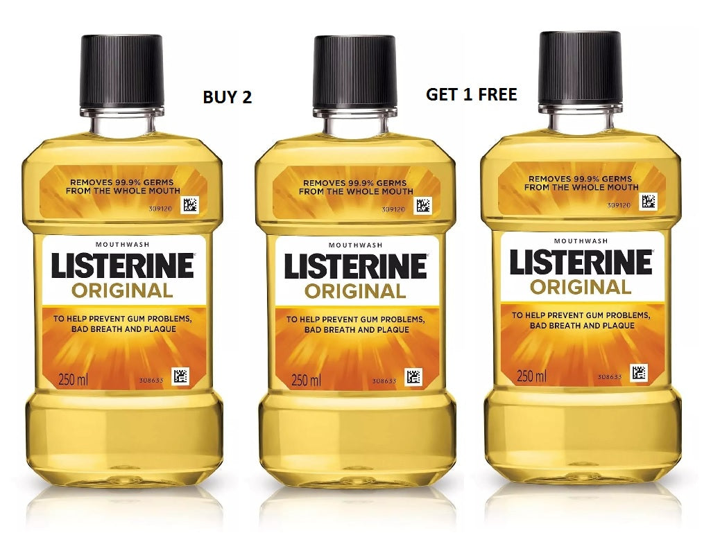 Listerine Original Mouthwash 250ml – Buy 2, Get 1 Free | Long-Lasting Freshness
