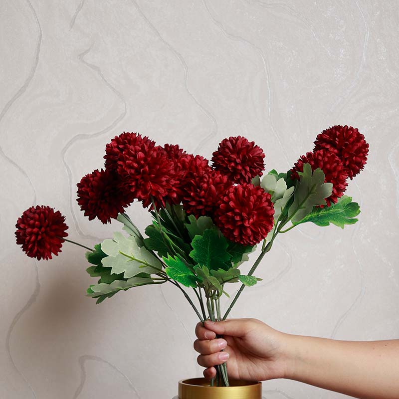 The Kaifeng | Artificial Red Chrysanthemum Pack of 12 flowers