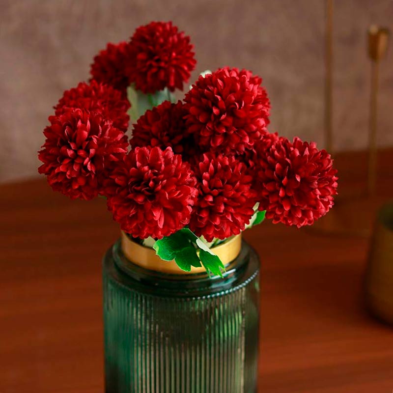 The Kaifeng | Artificial Red Chrysanthemum Pack of 12 flowers