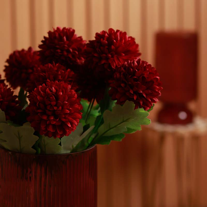 The Kaifeng | Artificial Red Chrysanthemum Pack of 12 flowers