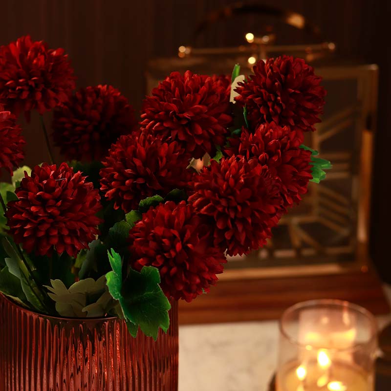 The Kaifeng | Artificial Red Chrysanthemum Pack of 12 flowers