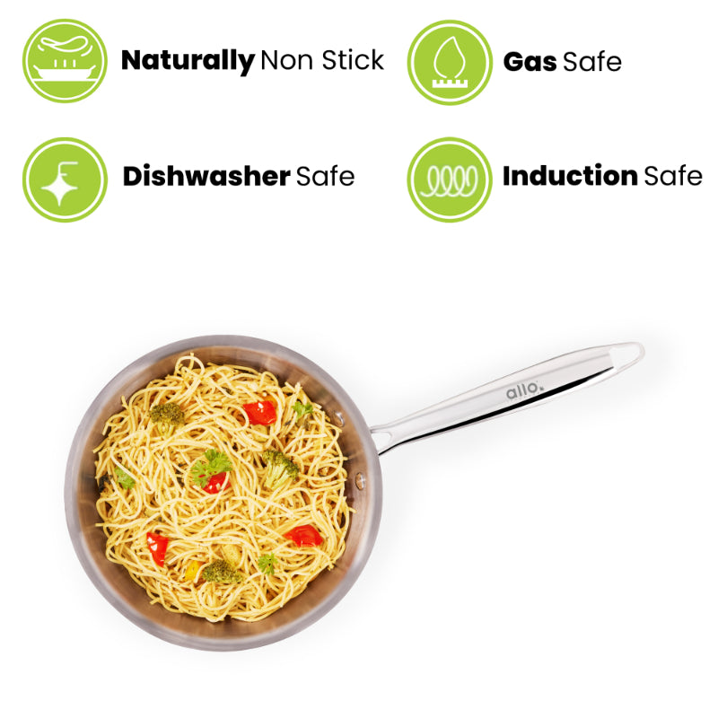 Allo Dallas CookSafe Triply Stainless Steel  Wok  |Non Toxic | 1.2L, 1.5L, 2L, 2.7L, 3.7L, 4.5L