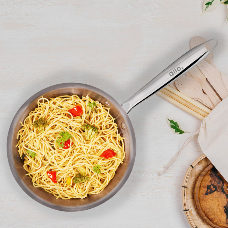 Allo Dallas CookSafe Triply Stainless Steel  Wok  |Non Toxic | 1.2L, 1.5L, 2L, 2.7L, 3.7L, 4.5L