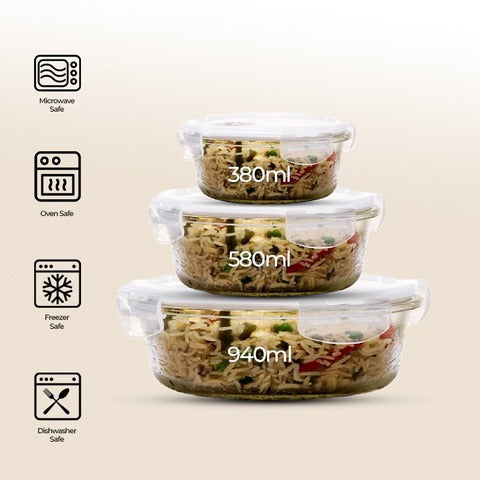 Borosilicate Food Storage Container with Air Vent Lid | Mixed Size Combo | Set of 3