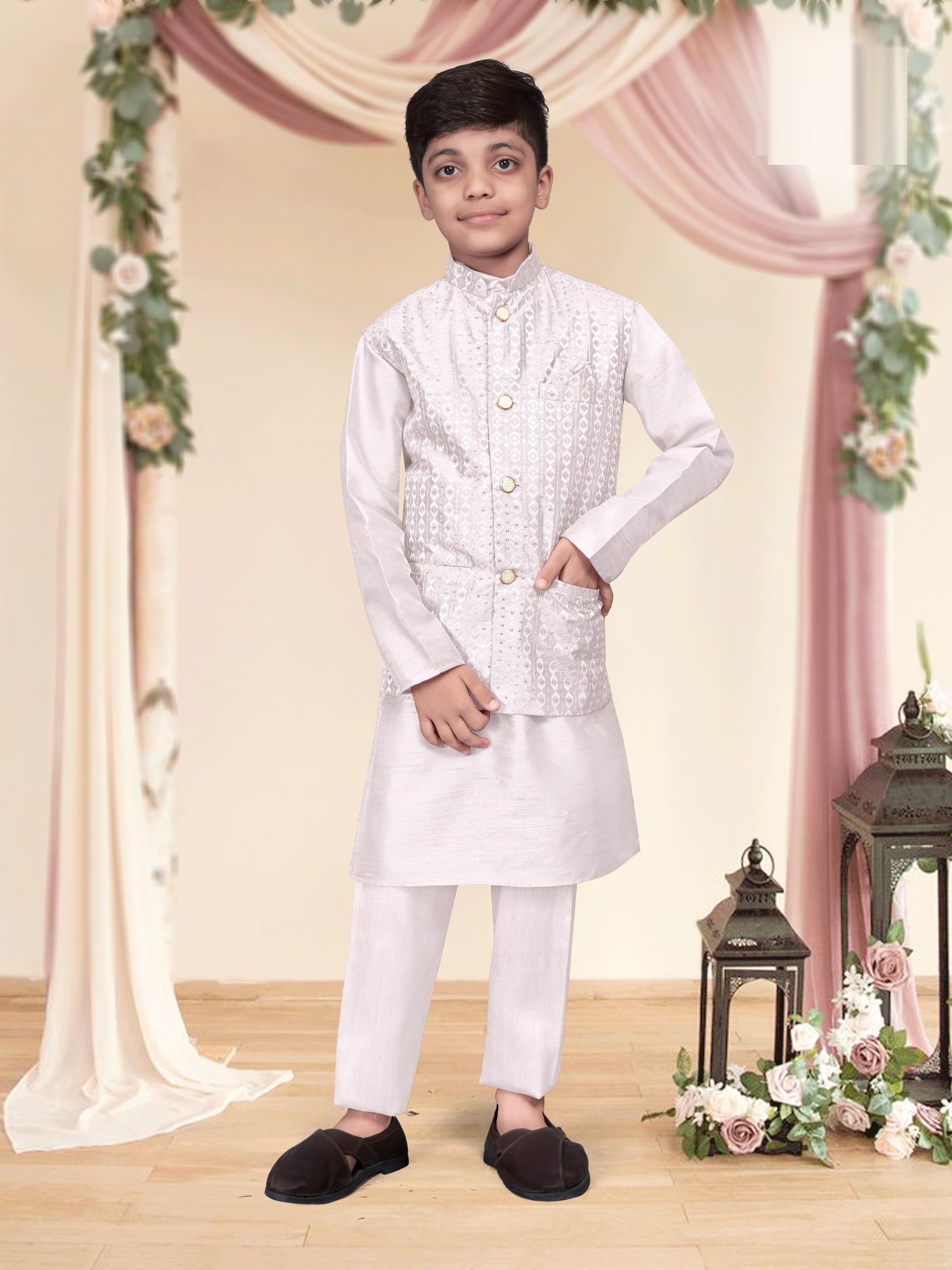 Heavy Banglori Silk With Embroidery Sequins Work Kurta Koti Pajama Set