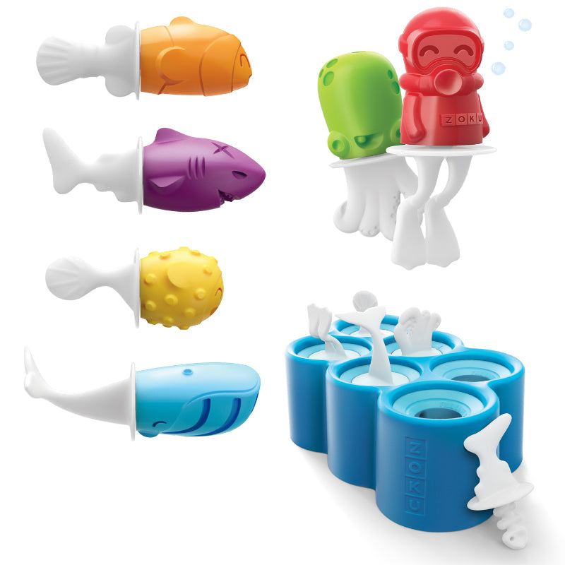Fish Blue Ice Pop Maker with 6 Popsicle Molds