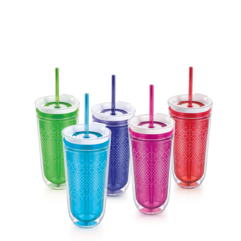 Red Plastic Travel Tumbler with Straw