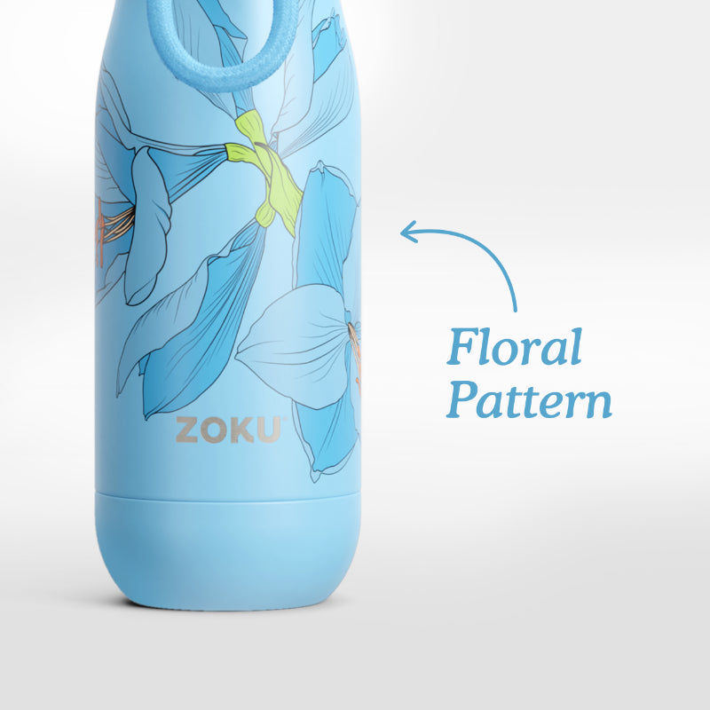 Sky Lily Blue Stainless Steel Vaccum Insulated Water Bottle | 350ml