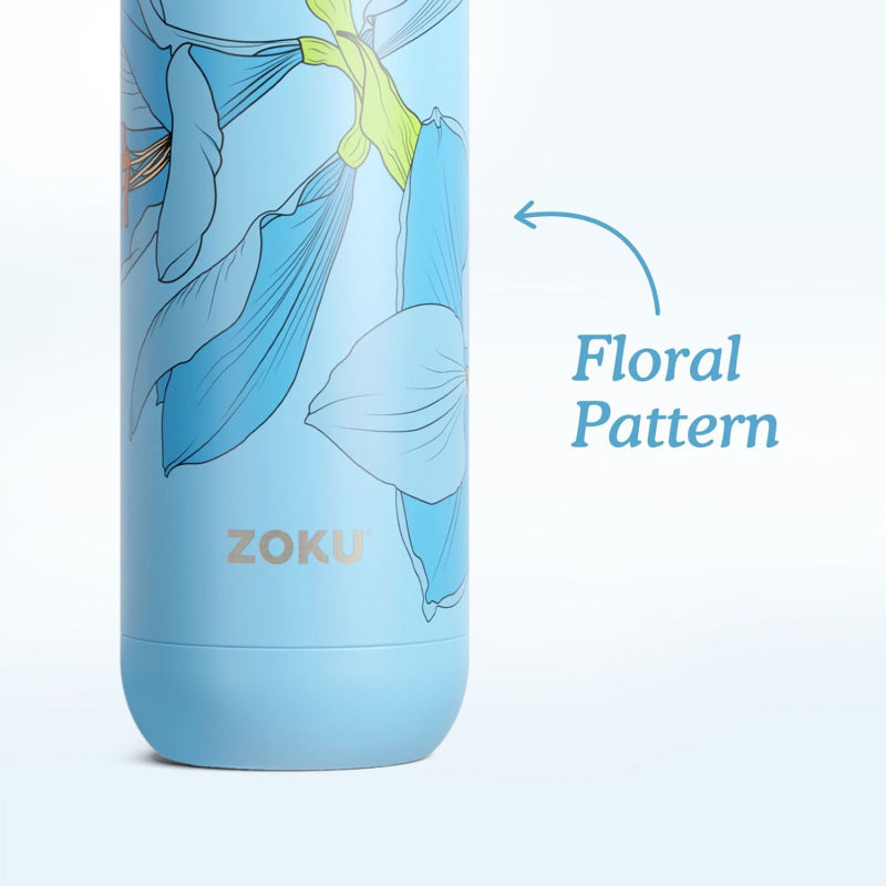 Stainless Steel Vaccum Insulated Blue Sky Lily Floral Water Bottle | 750ml
