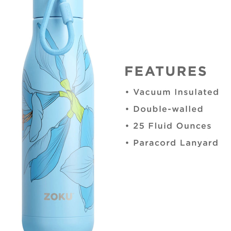 Stainless Steel Vaccum Insulated Blue Sky Lily Floral Water Bottle | 750ml