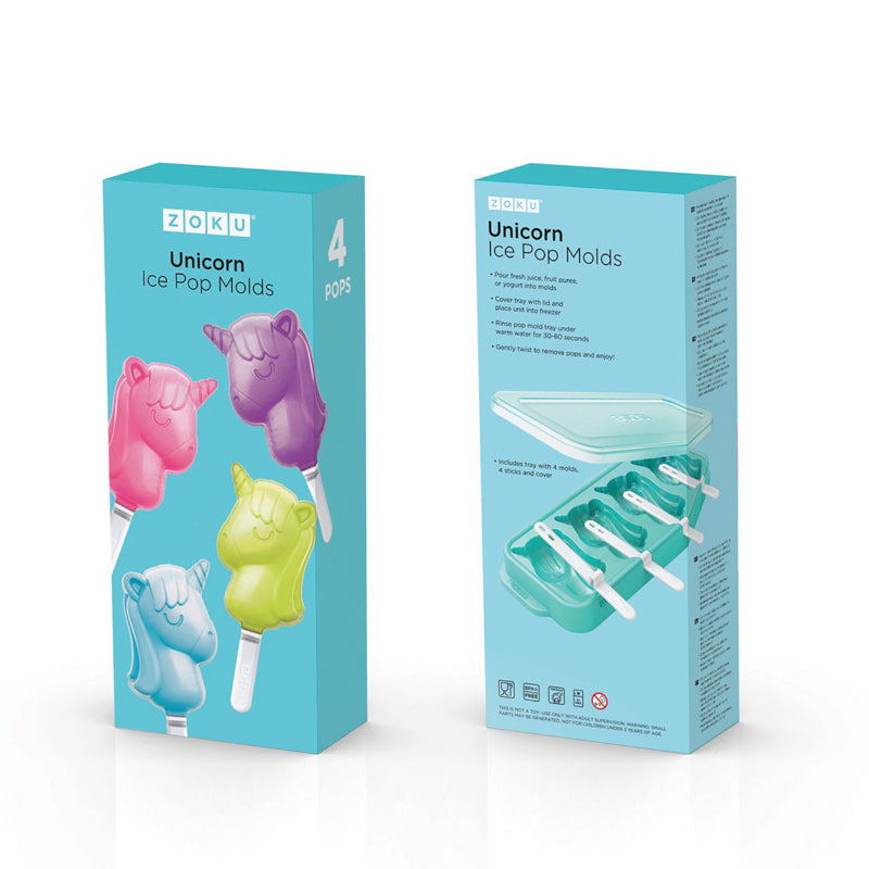 Unicorn Teal Ice Pop Maker Tray with 4 Molds