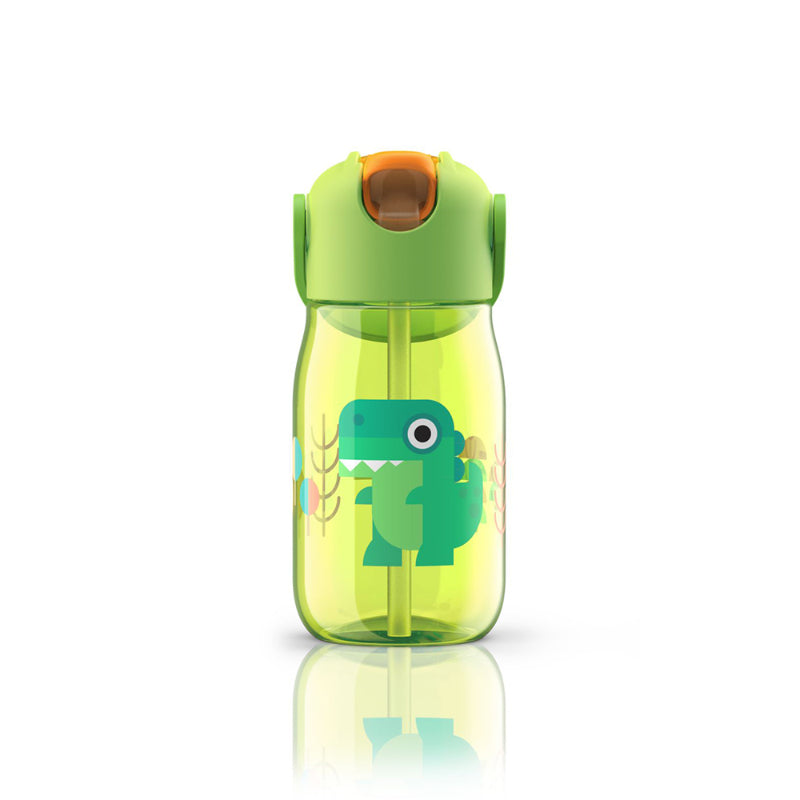 Green Kids Flip Straw Bottle with Straw & Carrying Cord | 415ml