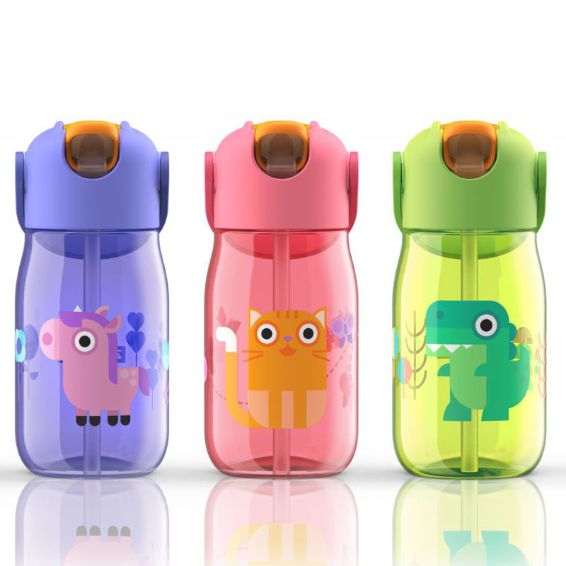 Purple Kids Flip Straw Bottle with Straw & Carrying Cord | 415ml