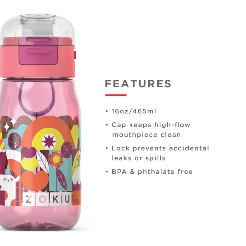 Pink Kids Flip Gulp Bottle with Carrying Cord | 475ml