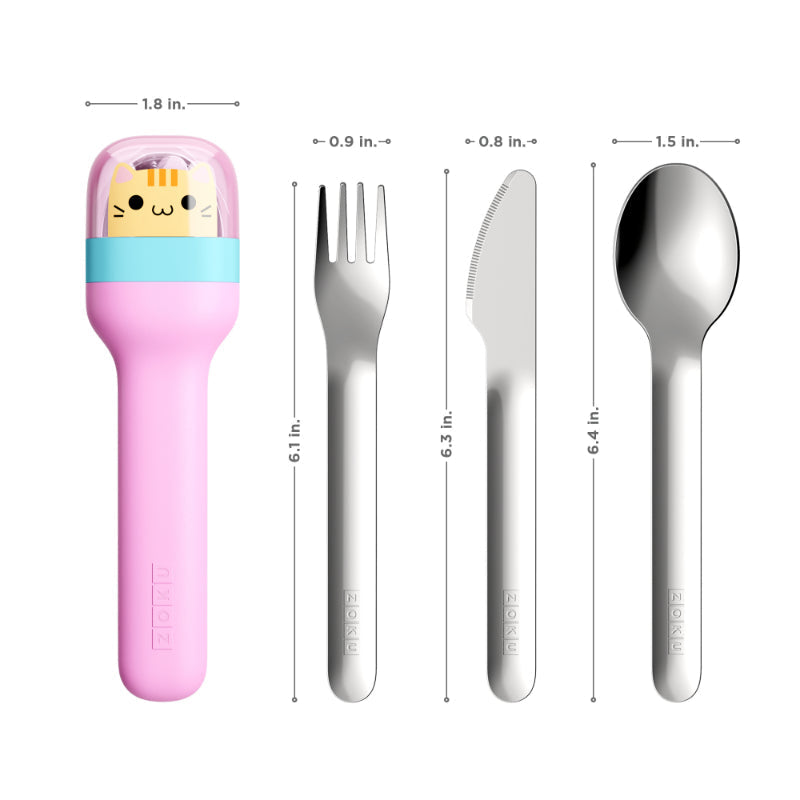 Kitty Kids Pocket Stainless Steel Cutlery with Pink Travel Case