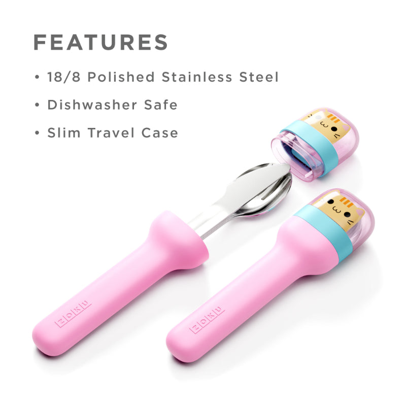 Kitty Kids Pocket Stainless Steel Cutlery with Pink Travel Case