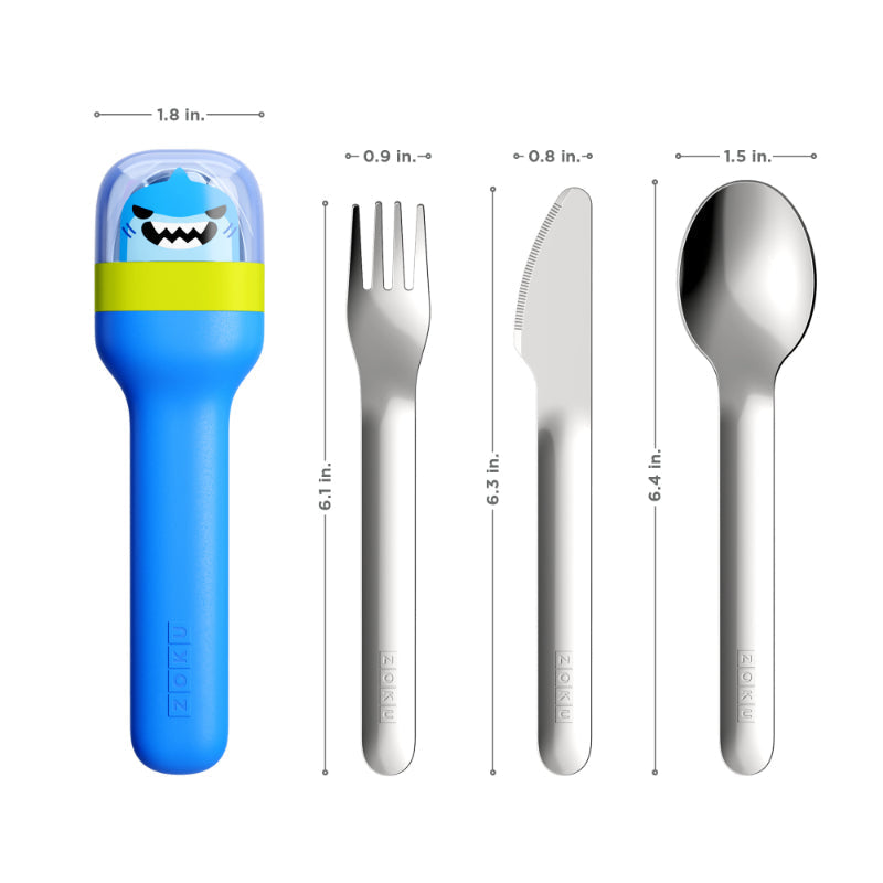 Shark Kids Pocket Stainless Steel Cutlery with Blue Travel Case