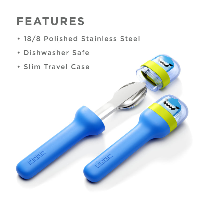 Shark Kids Pocket Stainless Steel Cutlery with Blue Travel Case