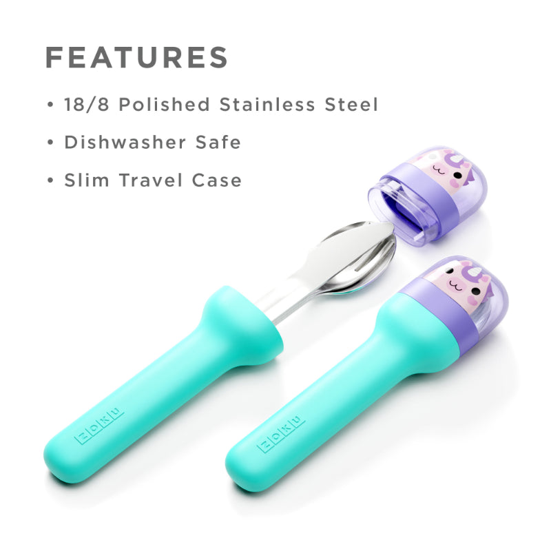 Unicorn Kids Pocket Stainless Steel Cutlery with Teal Travel Case