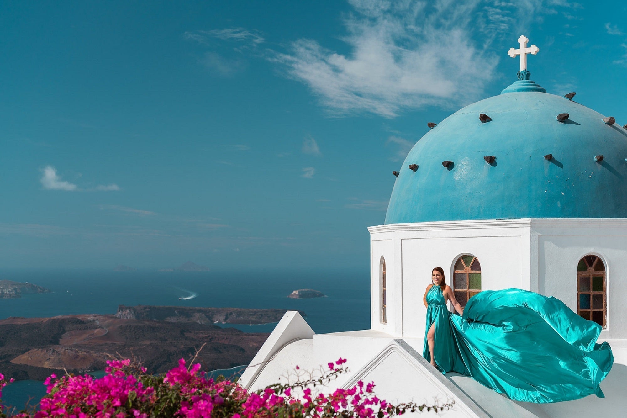 Satin Flying Dress Engagement Dress, Santorini Photoshoot Dress