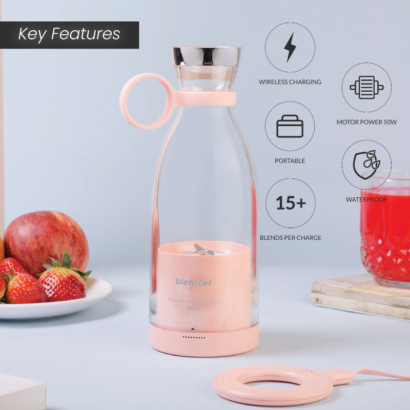 Classic Pink Mini Portable Juicer Blender with Wireless Charging | 350 ml