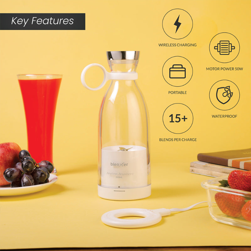 Modern White Mini Portable Juicer Blender with Wireless Charging | 350 ml