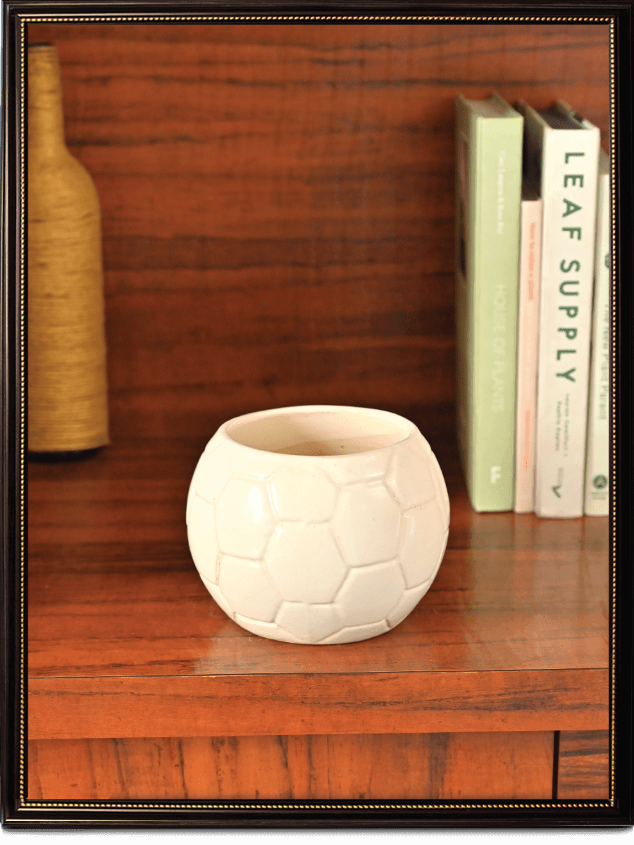 White Football Ceramic Pot