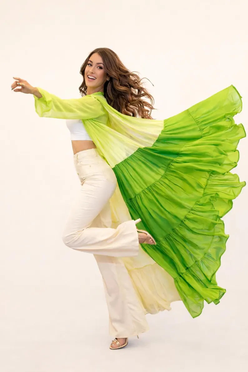 Flowy Flying Shrug Women, Long Georgette Kimono Robe, Festival Outfit, Summer Resort Wear