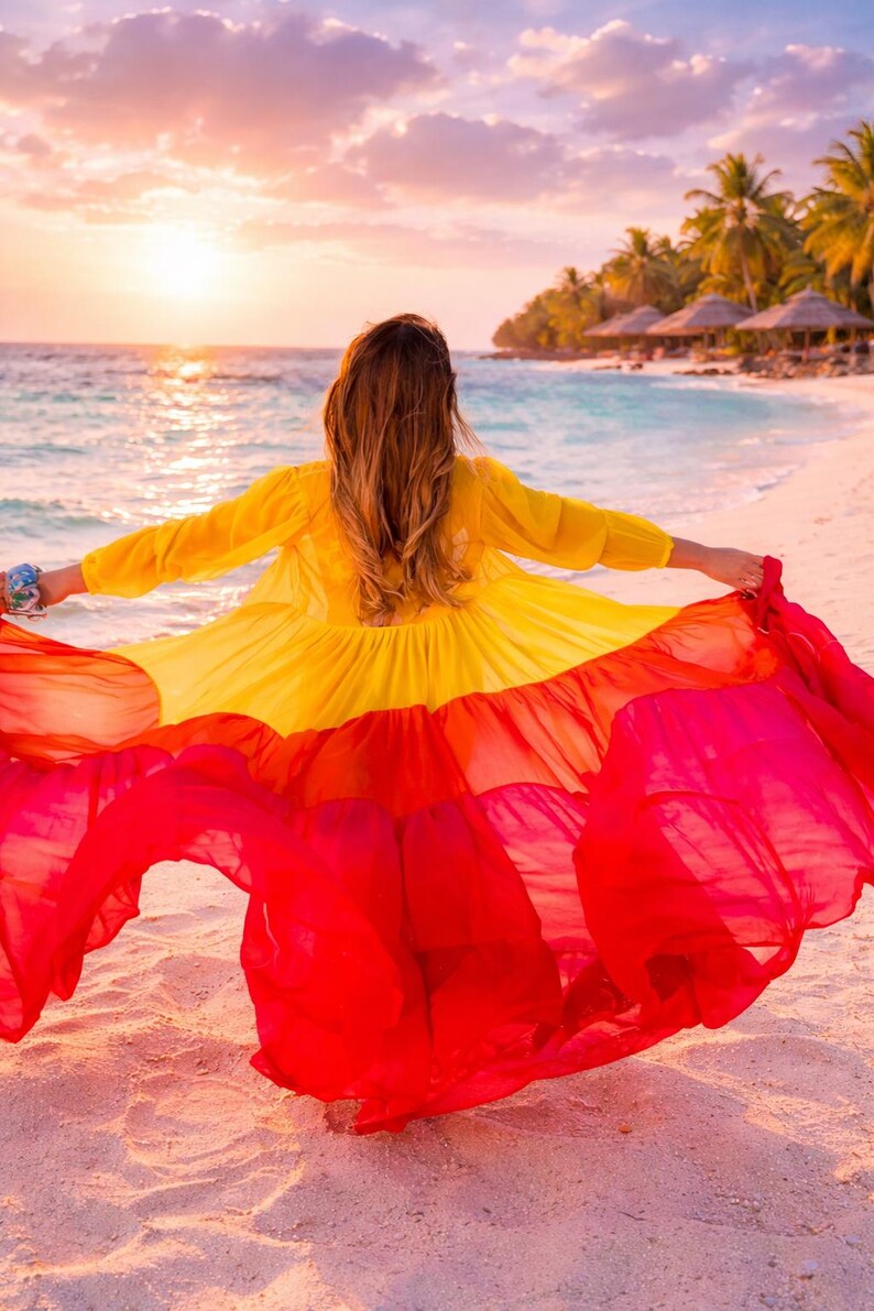 Flowy Flying Shrug Women, Long Georgette Kimono Robe, Festival Outfit, Summer Resort Wear