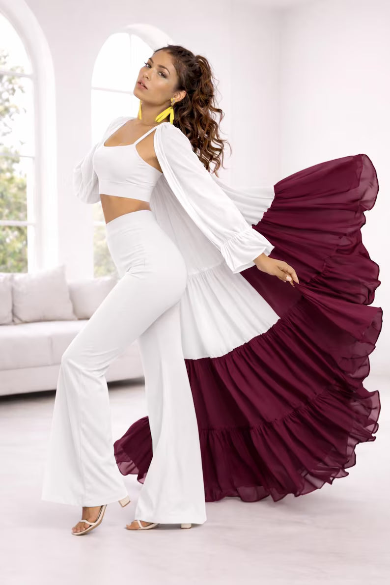 Flowy Flying Shrug Women, Long Georgette Kimono Robe, Festival Outfit, Summer Resort Wear