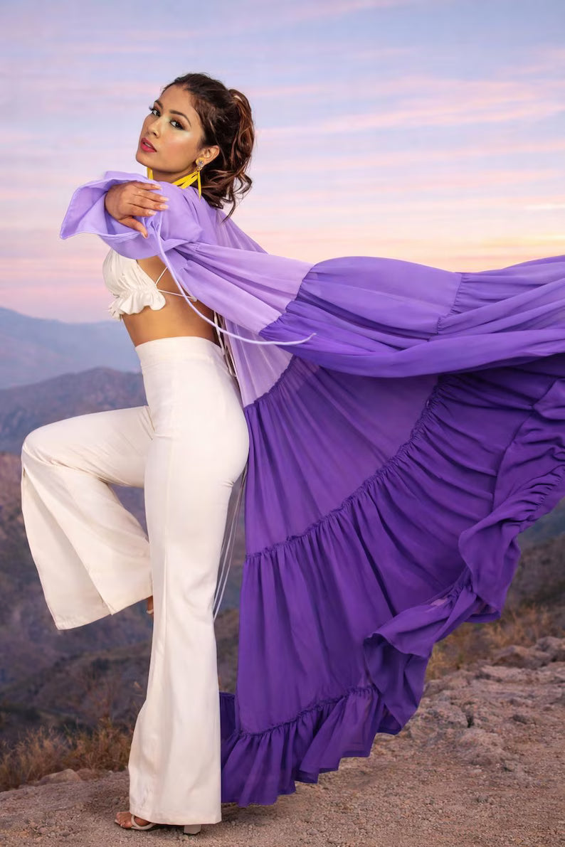 Flowy Flying Shrug Women, Long Georgette Kimono Robe, Festival Outfit, Summer Resort Wear