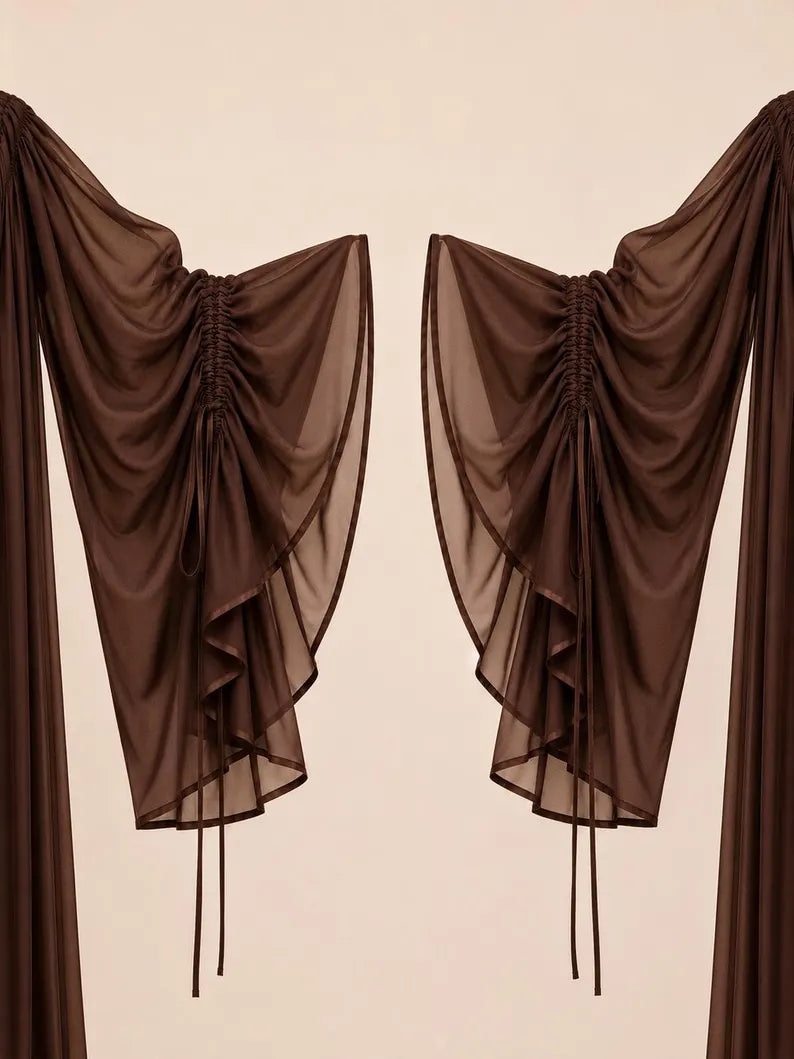 Convertible Flying Dress Shrug, Brown 5 Layer Cape, Open Front Ruffle Overlay for Women(V)