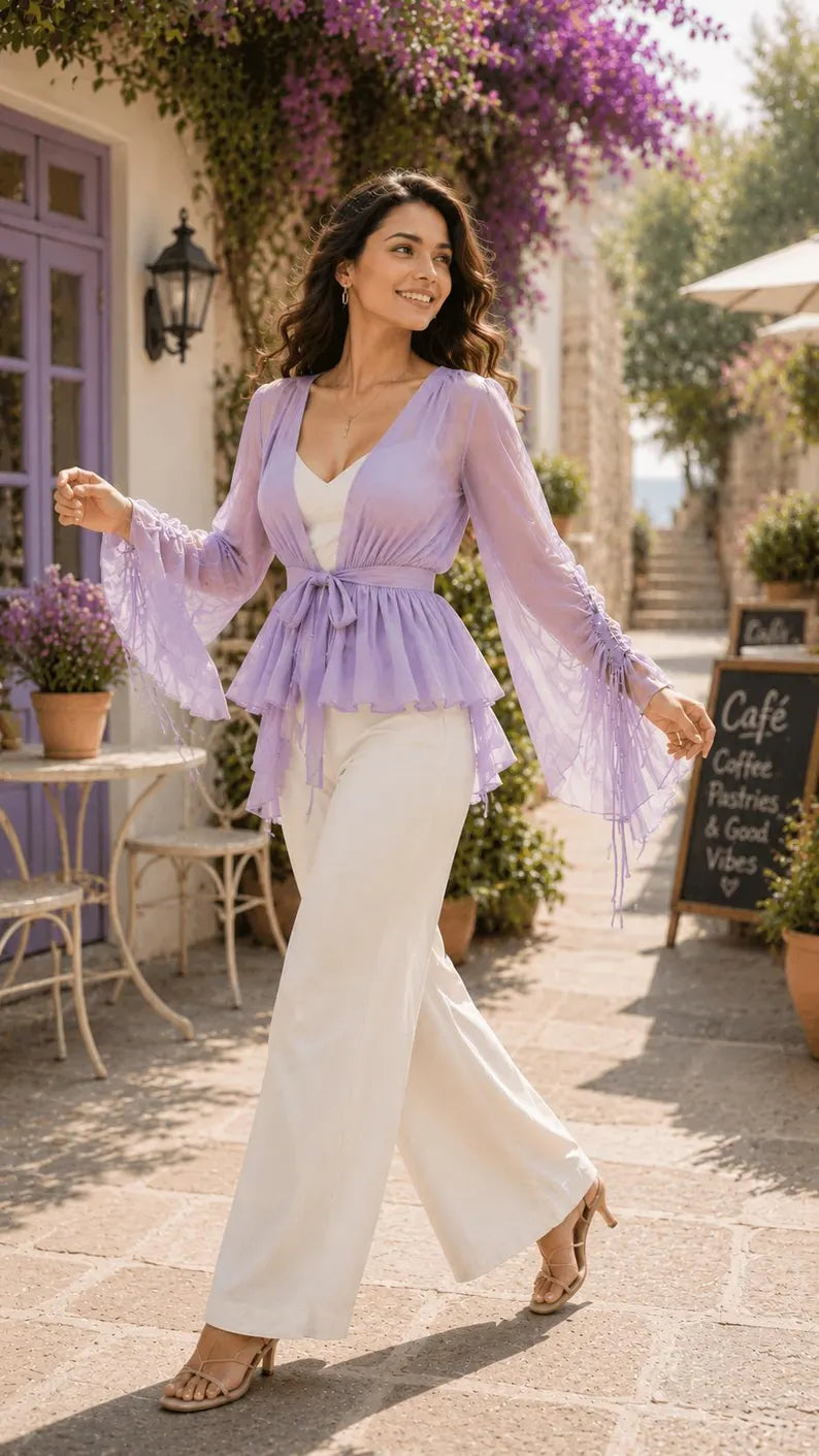 Women's 5 Layer Sheer Shrug  Lavender Cover Up Kimono Bridal & Party Overlay(V)