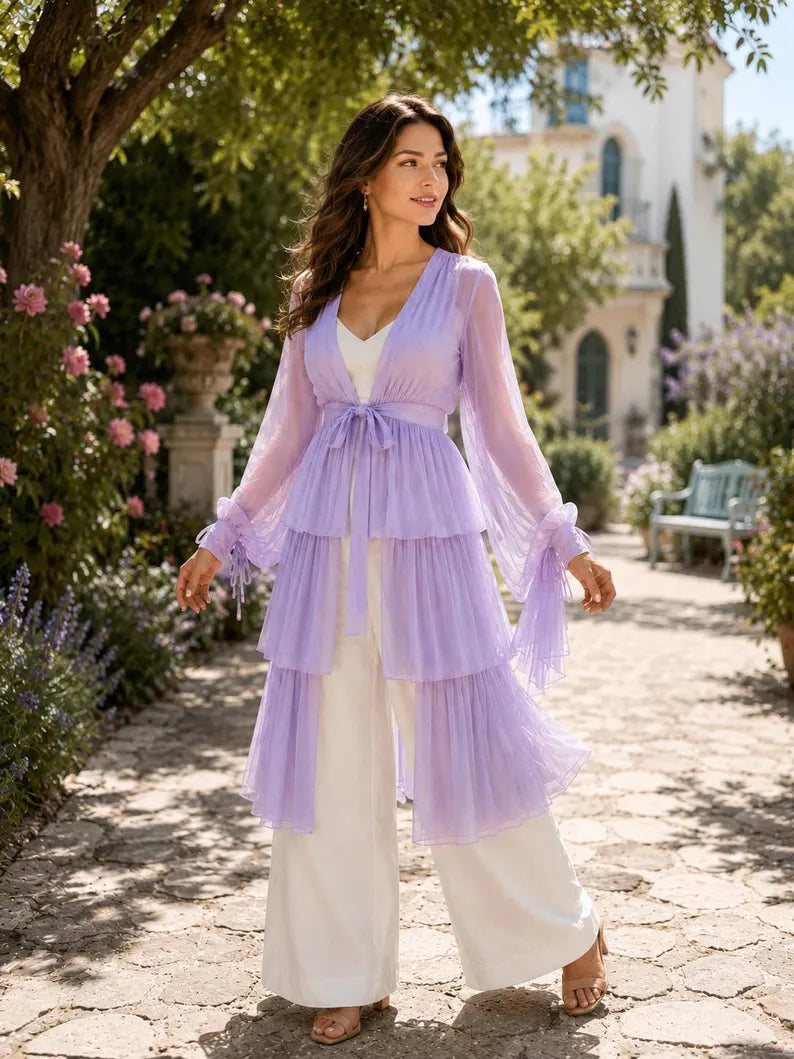 Women's 5 Layer Sheer Shrug  Lavender Cover Up Kimono Bridal & Party Overlay(V)