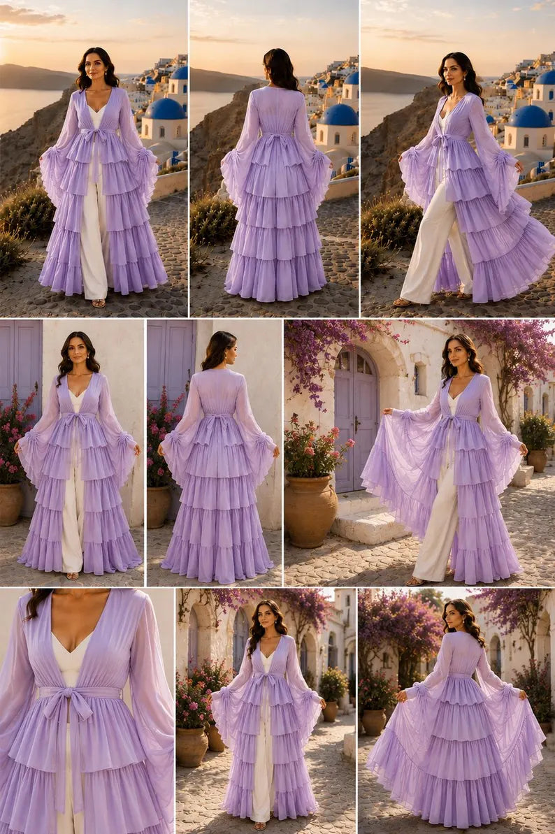 Women's 5 Layer Sheer Shrug  Lavender Cover Up Kimono Bridal & Party Overlay(V)