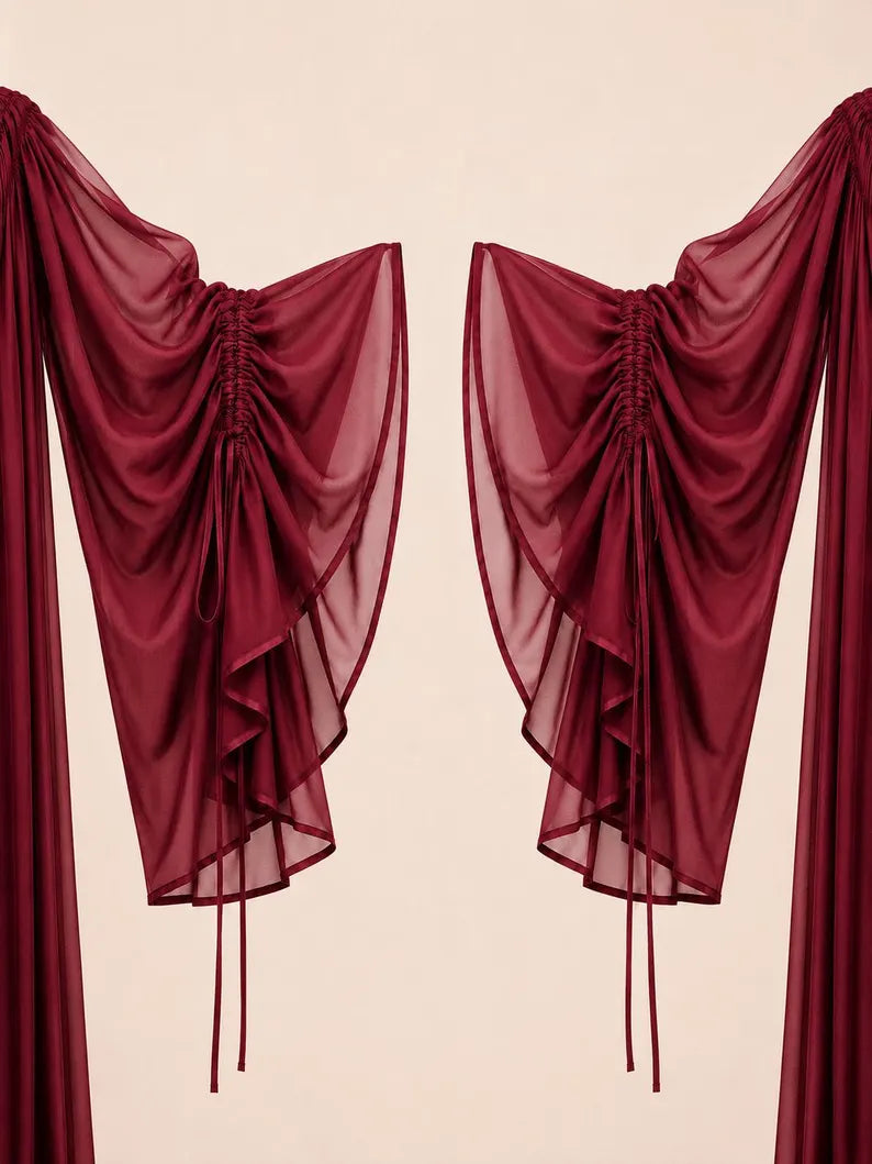 5 Layer Convertible Shrug, Burgundy Layered Cape, Elegant Wedding Cover Up(V)