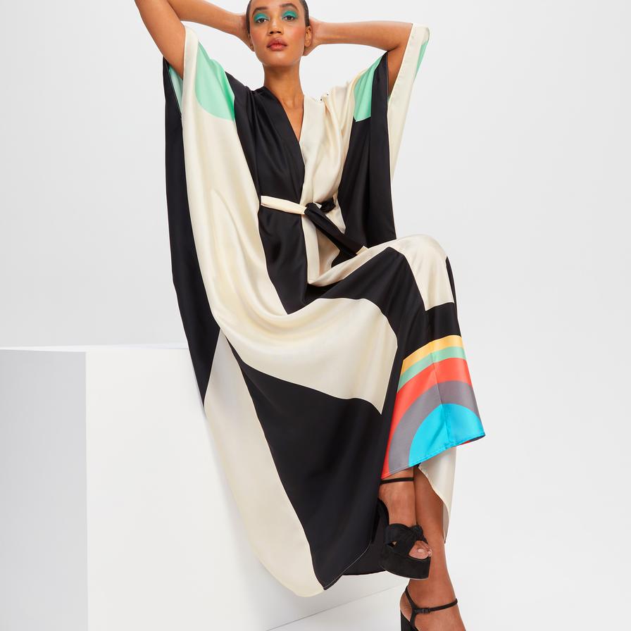 Digital Printed Soft Satin Silk Kaftan, Party Wear Women's Caftan