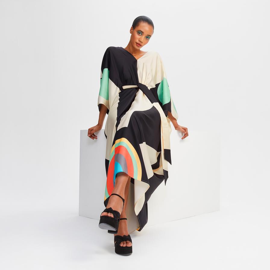 Digital Printed Soft Satin Silk Kaftan, Party Wear Women's Caftan