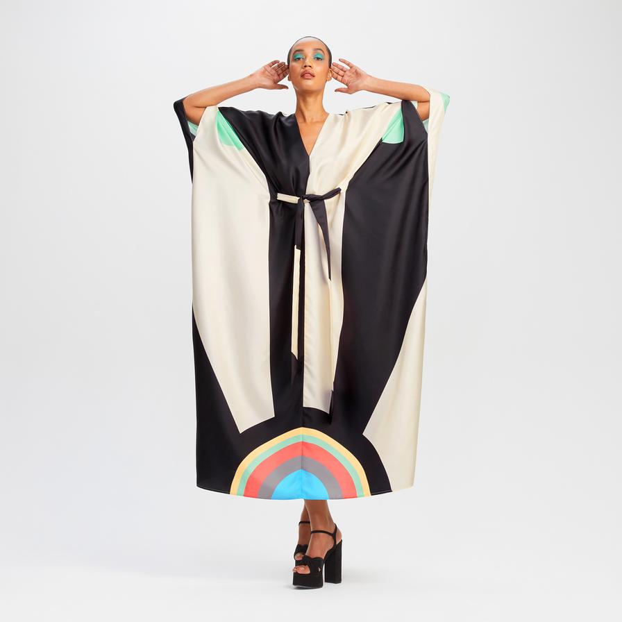 Digital Printed Soft Satin Silk Kaftan, Party Wear Women's Caftan