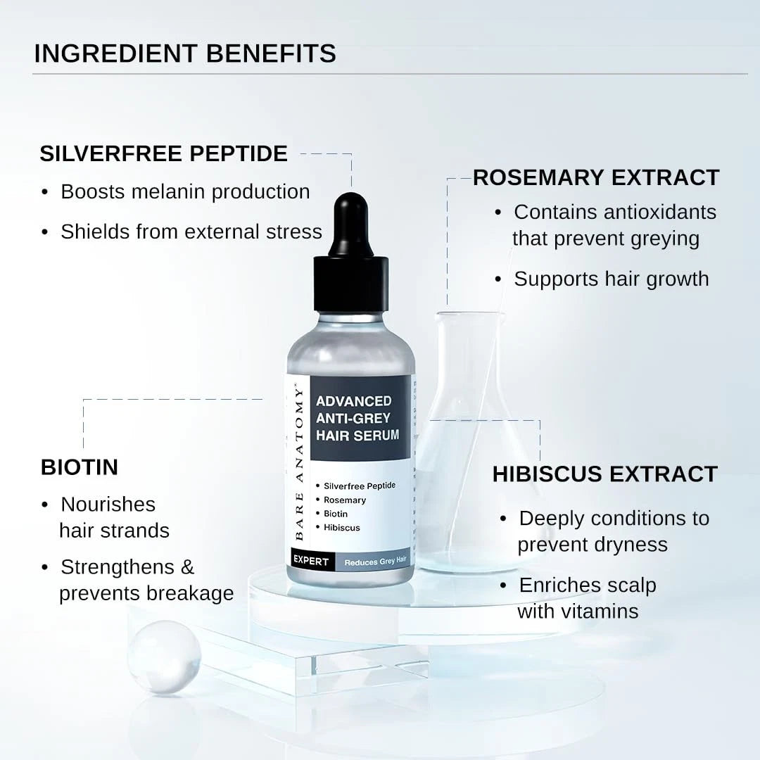 Bare Anatomy Advanced Anti-Grey Hair Serum 50ml | Supports Natural Hair Colour & Hair Health
