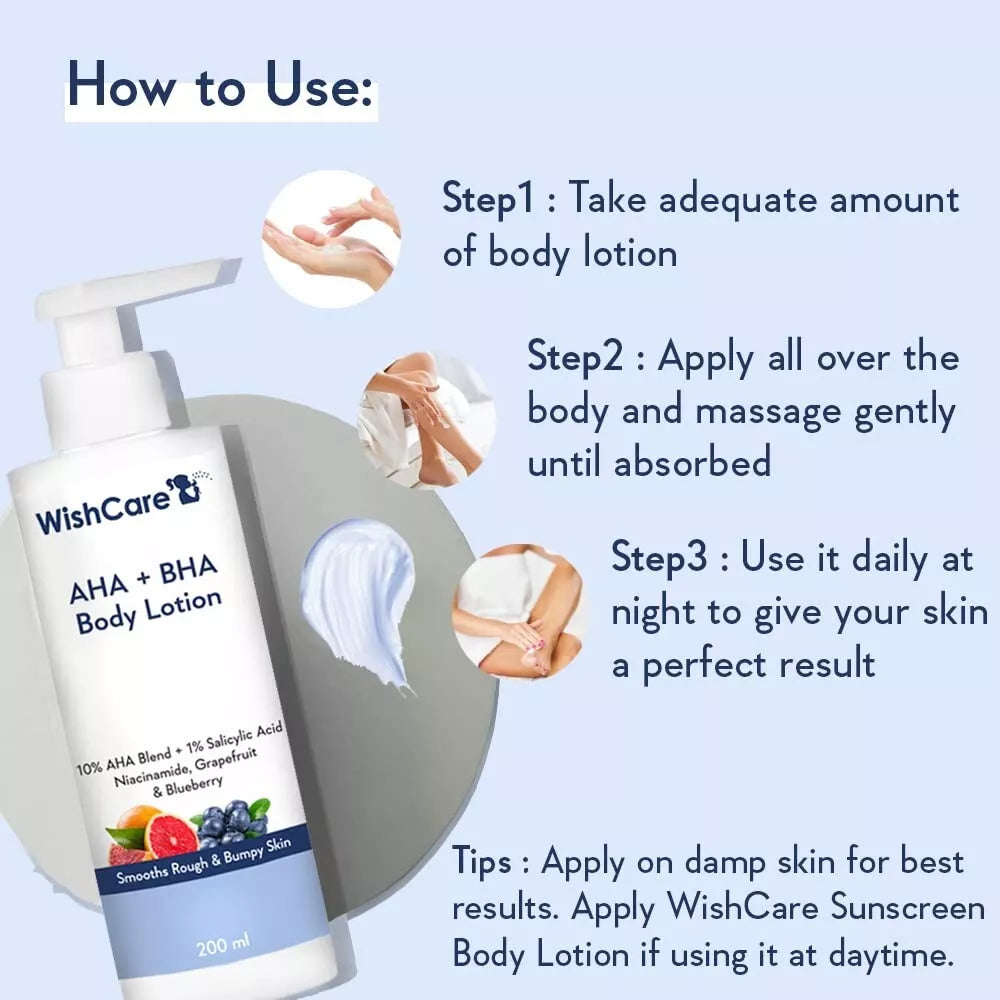 WishCare 10% AHA + 1% BHA Body Lotion Glycolic Body Lotion :- 200ml