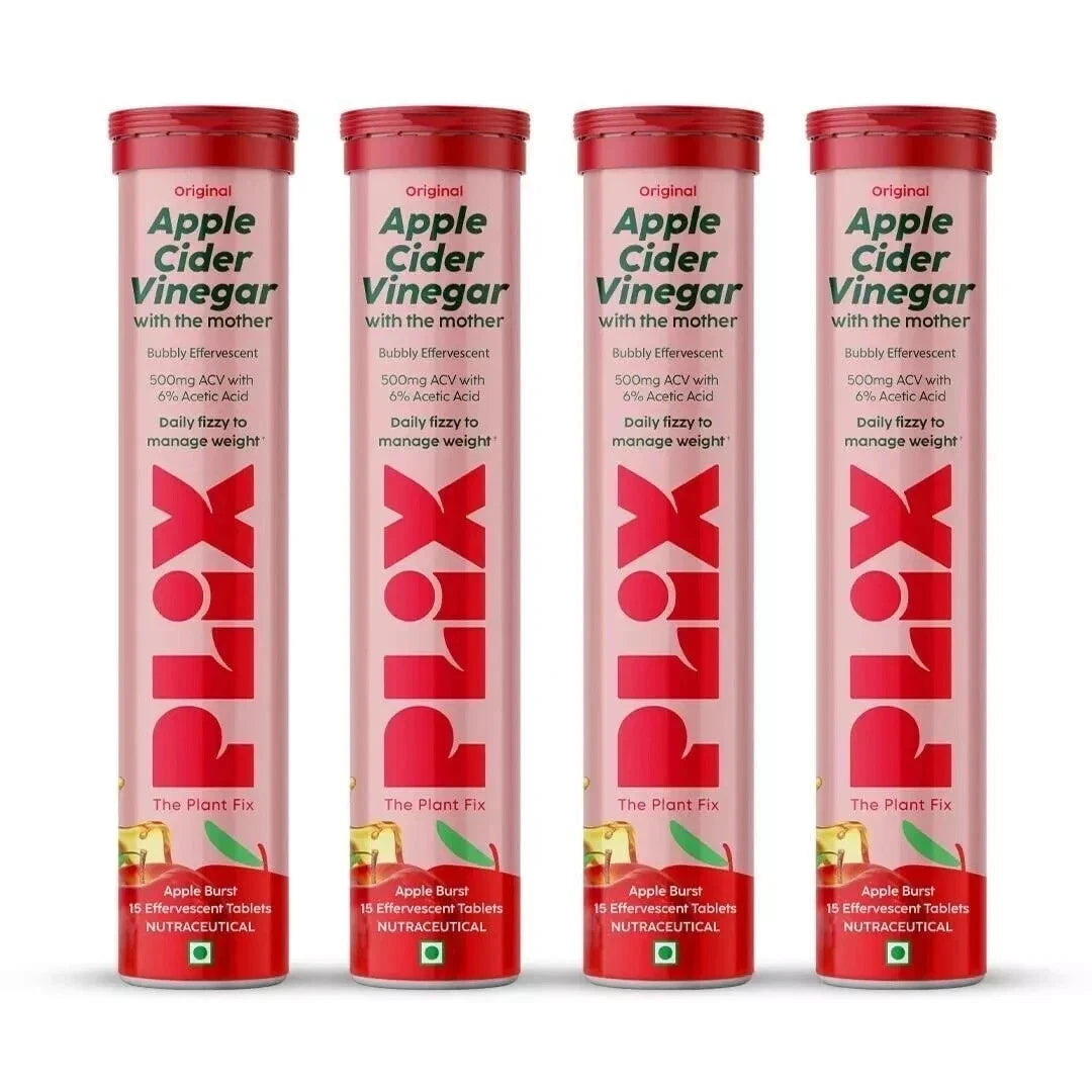 PLIX The Plant Fix Apple Cider Vinegar Effervescent – 15 Tablets per Tube | Pack of 4