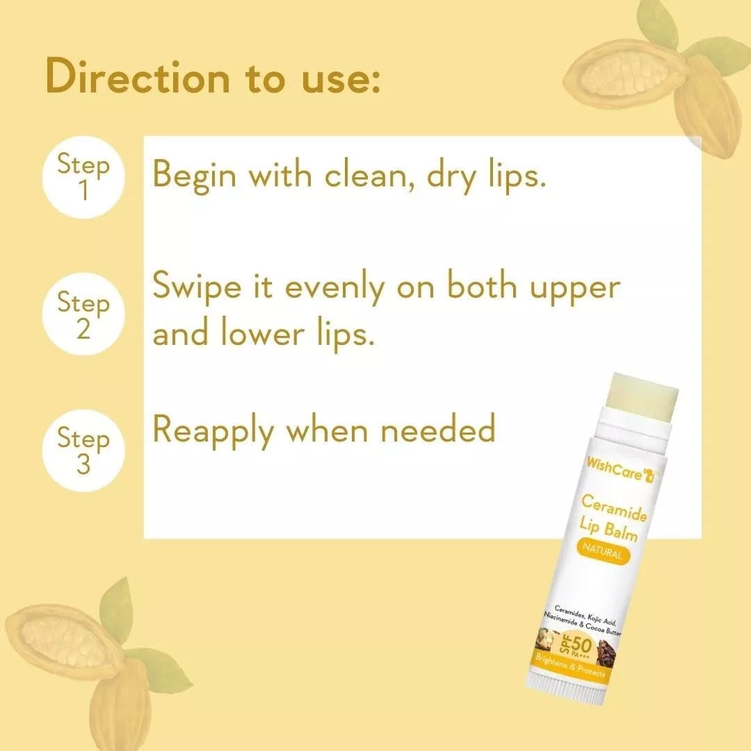 WishCare Ceramide Lip Balm with SPF50 PA++ – Moisturizing & Lightening Formula with Kojic Acid (5g)