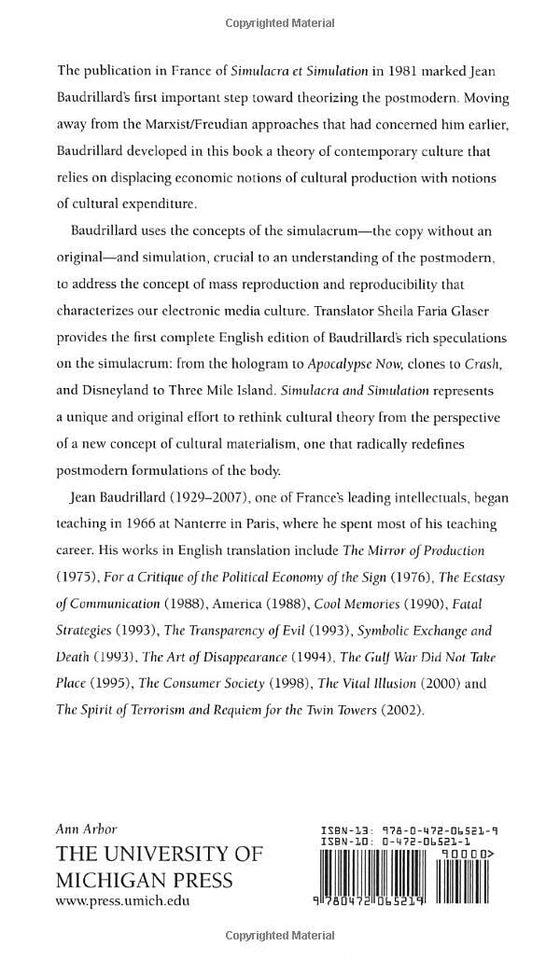 Simulacra and Simulation: The Model and the Method Paperback – 1 January 1994