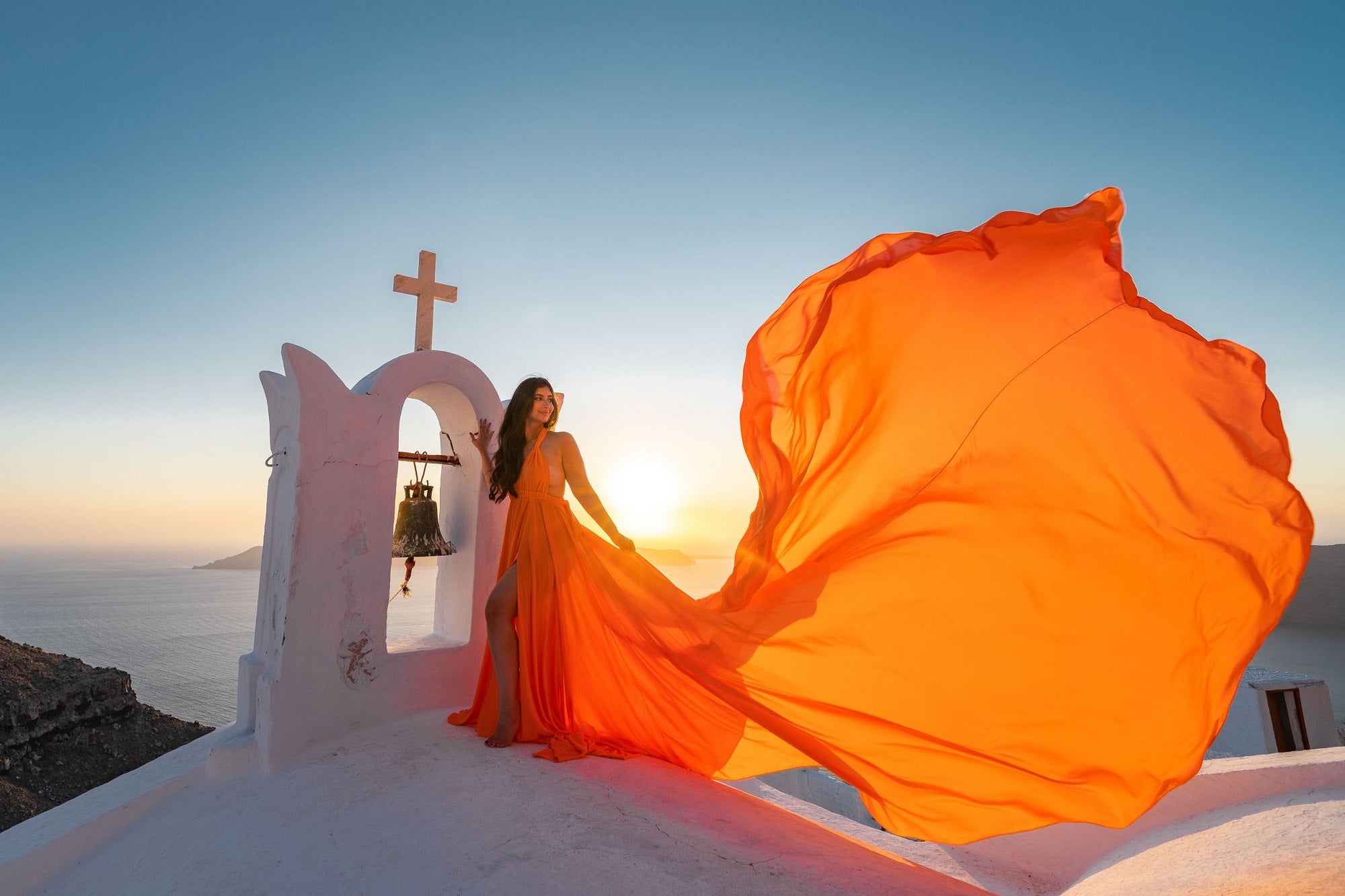 Satin Long Train Dress | Santorini Photoshoot Dress